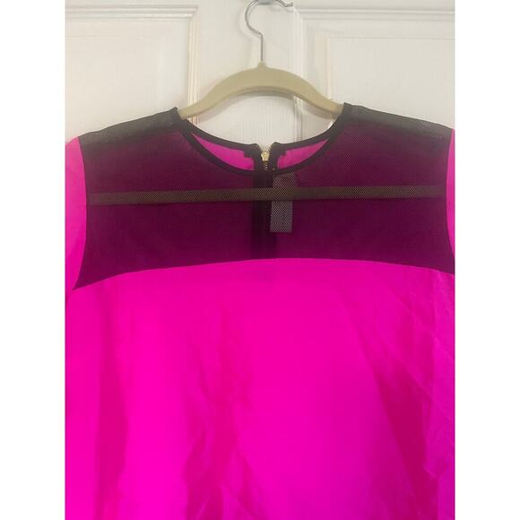 Amanda Uprichard 100% silk fuchsia pink blouse - size S black net top. - Picture 1 of 11
